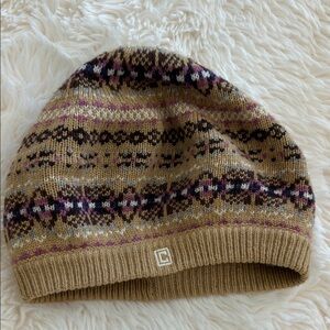 Chaps Fair Isle Knit Beanie in Tan, Purple, Black